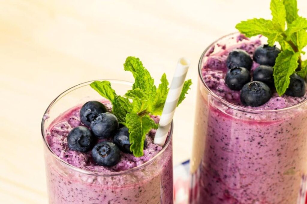 Blueberry smoothie made with fresh organic blueberries