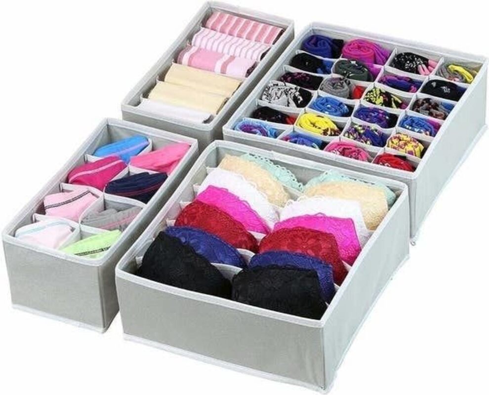 A drawer with neatly divided underwears