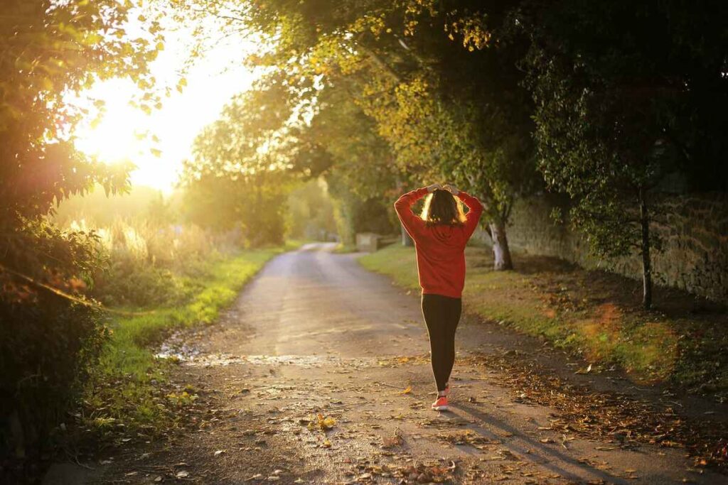 A young lady going for a morning walk