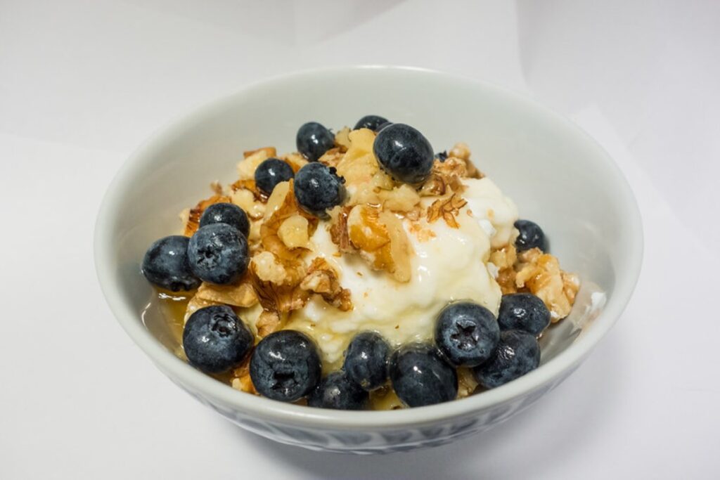 Honey, walnuts, and blueberries