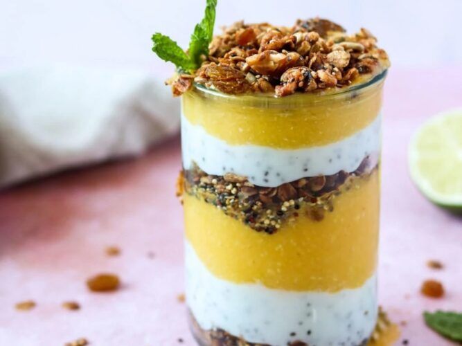 Greek Yogurt Parfait in a Transparent Cup