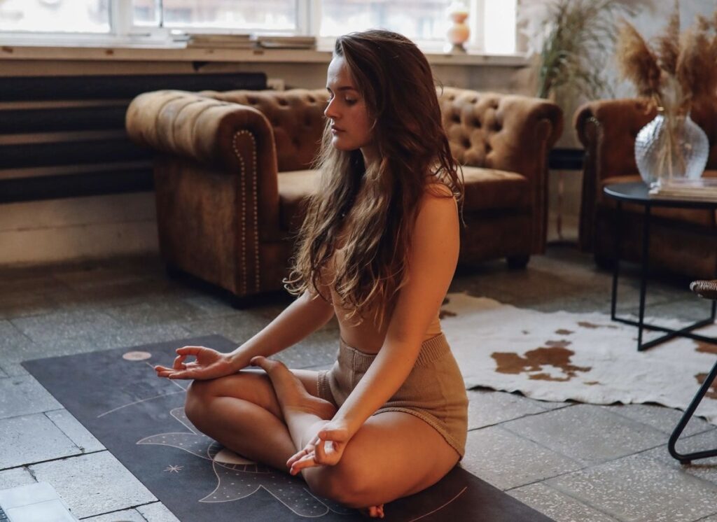 a woman meditating