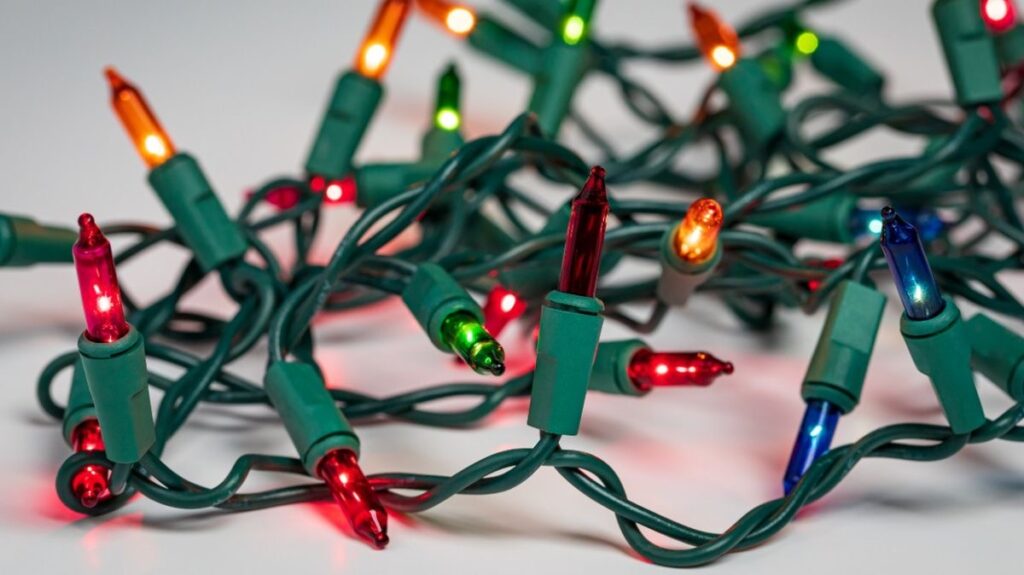 Broken and tangled Christmas lights