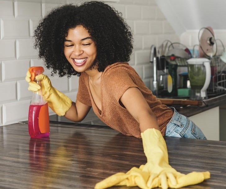 A woman cleaning