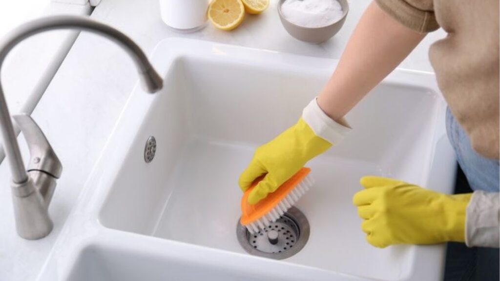 Person keeping  porcelain sink shining