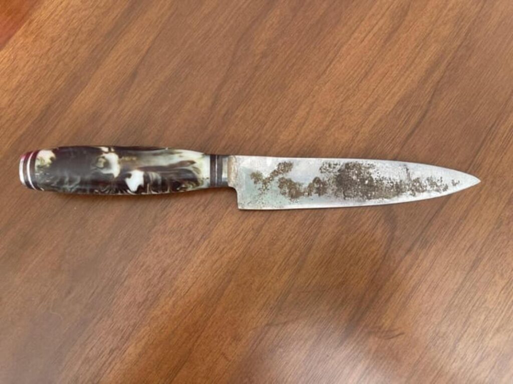 Knife with rust stain