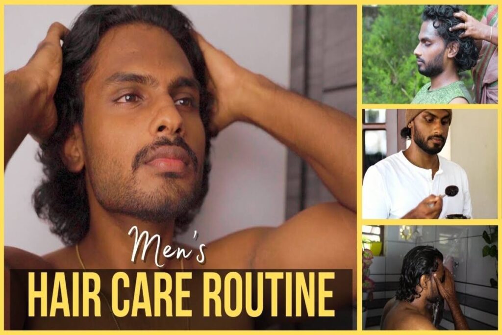 Collage of men caring for their hair