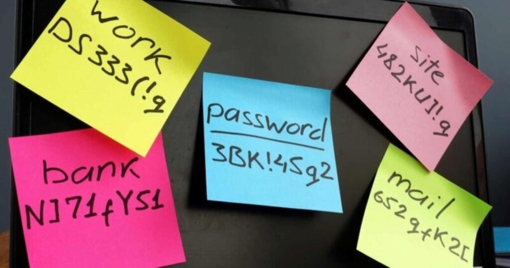 Sticky notes with different passwords