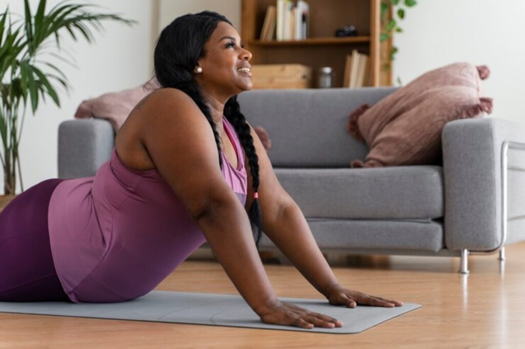 A lady working out at home