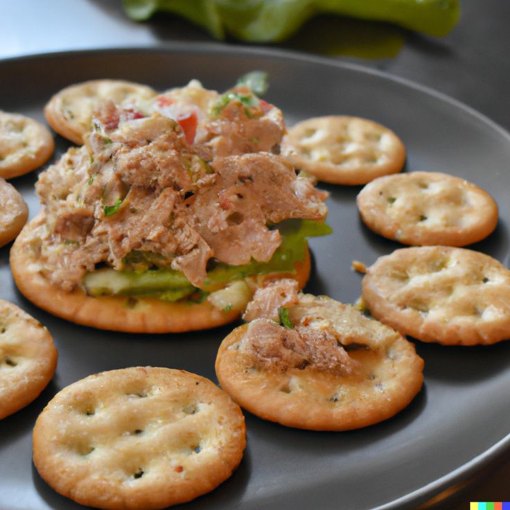 Tuna with Whole-Grain Crackers in a Plate