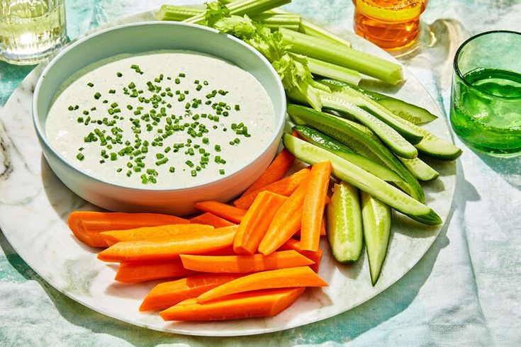 Served Vegetable Dips in  Plate