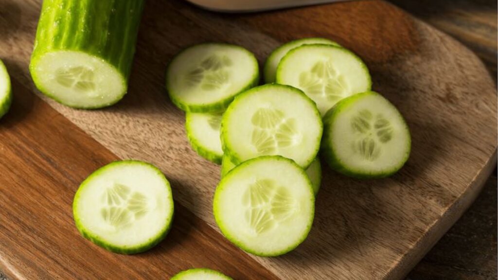 Sliced Cucumbers on a wooden tray