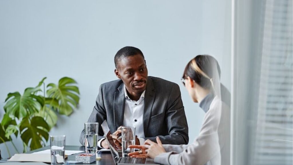 Man and woman in a meting