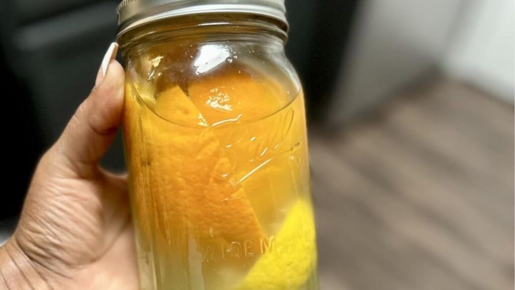 Citrus peel in a transparent bottle