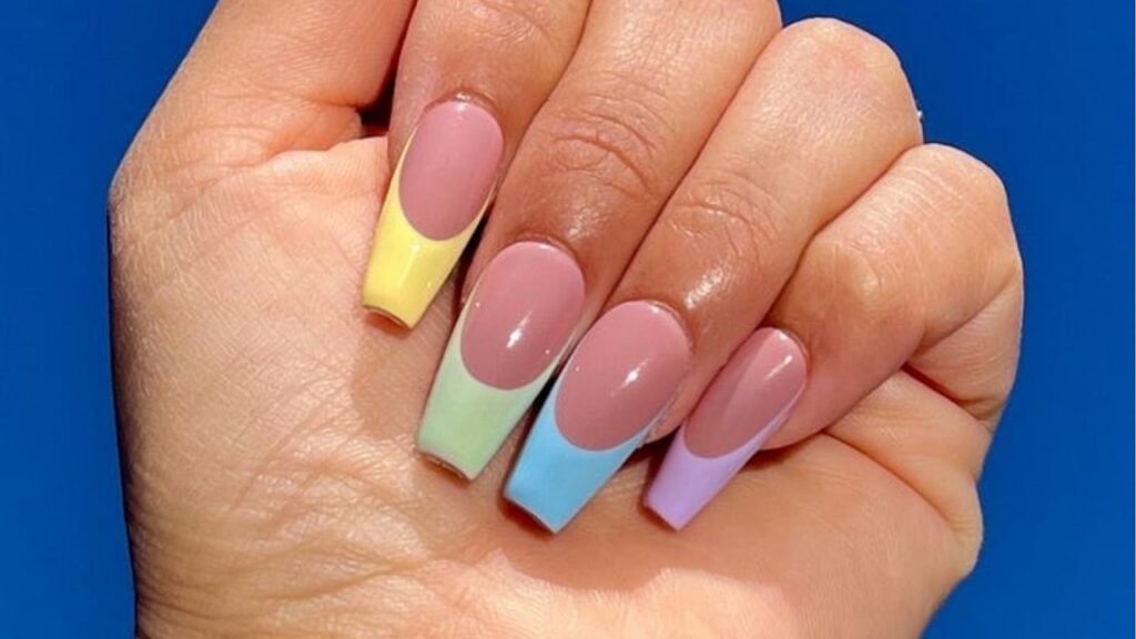 Rainbow Pastel French Nails