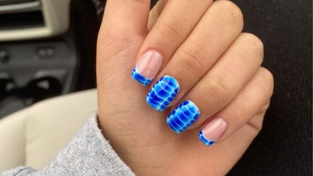  Blue and White Croc French Nails