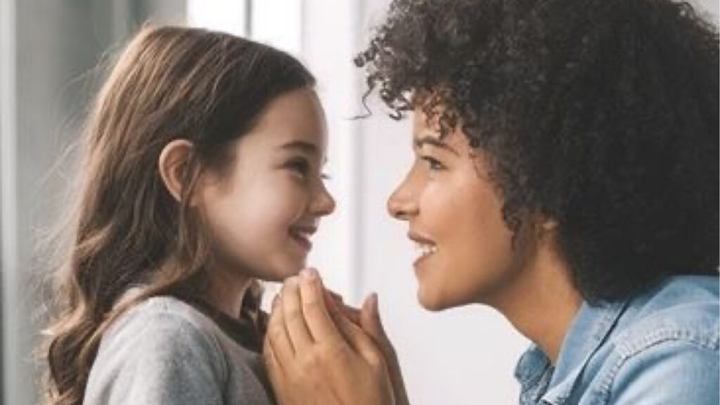 Mum speaking with her daughter