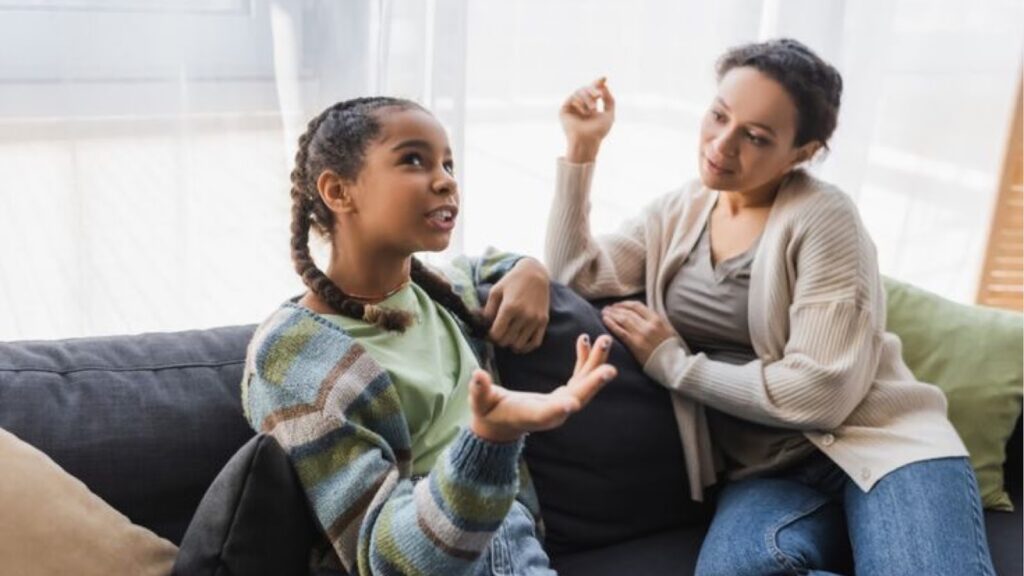 Mum having communication with her daughter