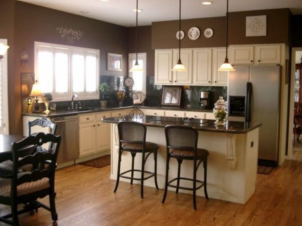 Brown is an all-natural and neutral color that can bring a cozy atmosphere to your cooking area