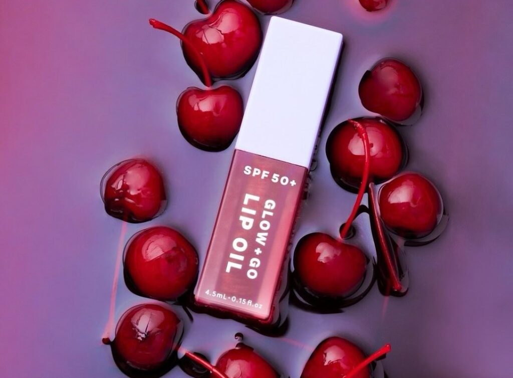 Gloss and protect with Glow + Go Lip Oil in Cherry Pie