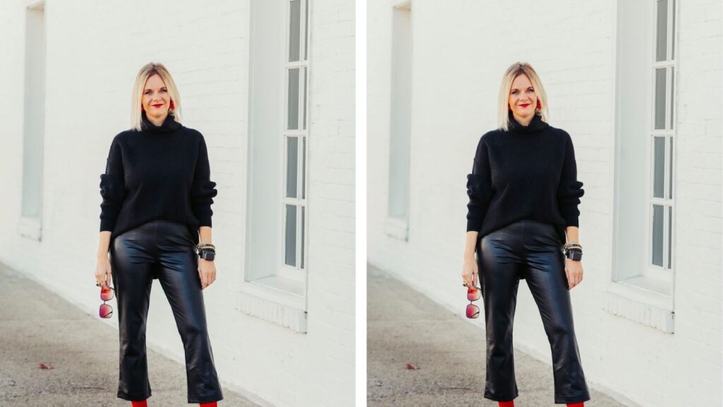 A Lady in Black Leather Trouser and Top