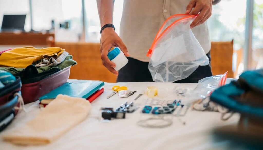 organize toiletries when traveling