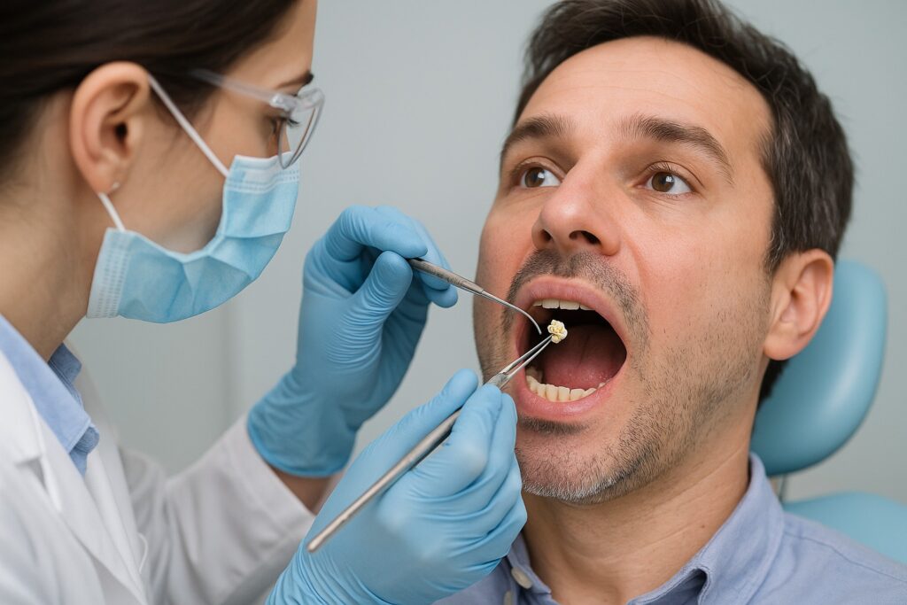 Dentist and Patient Removing Popcorn Kernel